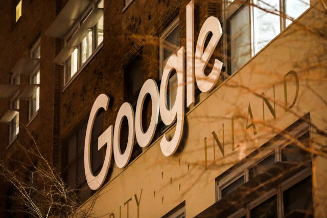 Google signage is seen at Google headquarters in the Manhattan borough of New York City, New York, U.S., December 17, 2018. REUTERS/Jeenah Moon - RC1706D03830