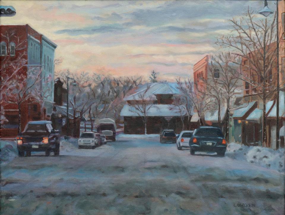 Lisa Dworkin's rendition of the train station in Summit is one of 12 oil paintings on display through the end of November (Photo courtesy of Lisa Dworkin).