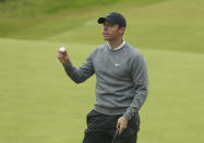 Northern Ireland's Rory McIlroy celebrates after getting a birdie on the 11th hole during the second round of the British Open Golf Championships at Royal Portrush in Northern Ireland, Friday, July 19, 2019.(AP Photo/Jon Super)