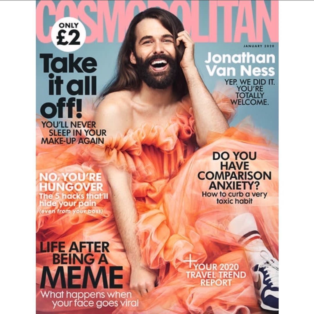 Jonathan Van Ness is Cosmopolitan UK's first non-female cover star in 35 years. (Photo: Cosmopolitan UK / Rachell Smith)