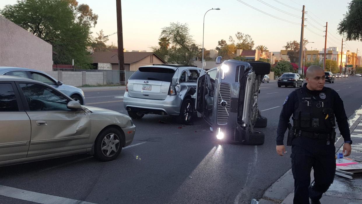 Smash: Uber's self-driving cars have been pulled after one of its vehicles was involved in a crash: REUTERS