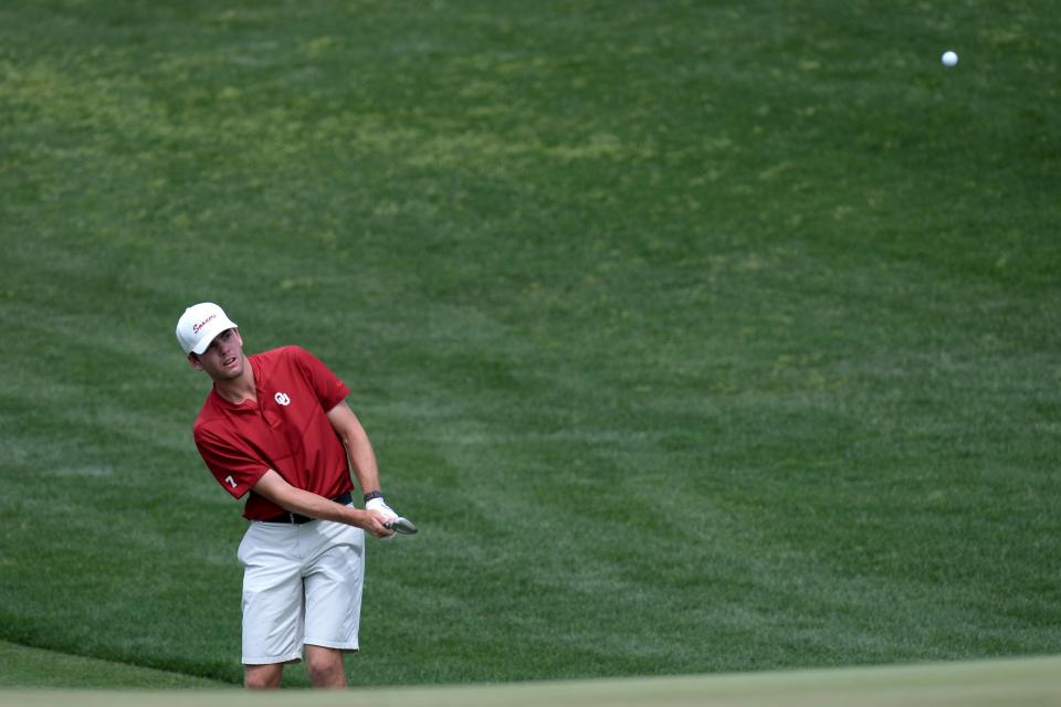 OU's Logan McAllister chips on the first fringe during the NCAA men's golf championships on June 2, 2021, in Scottsdale, Ariz.