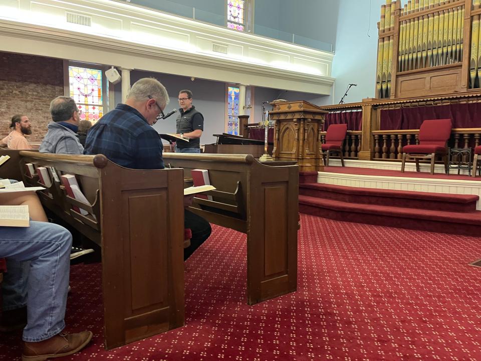 Senior pastor Paul Joiner leads a prayer service at Zion Presbyterian Church in Columbia on Monday, March 27, 2023, to pray and grieve, following the shooting at The Covenant School in Nashville that left three nine-year-old children and three adults dead.