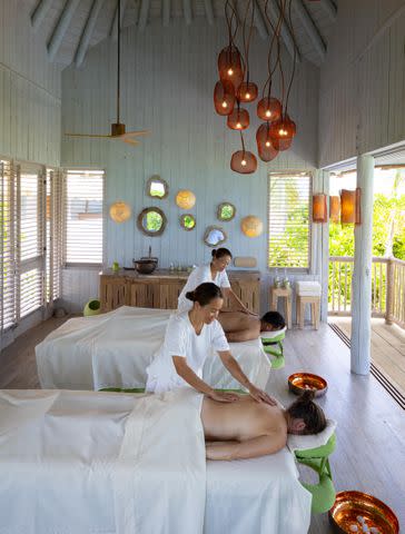 <p>stevie mann for soneva</p> An image of a spa at Soneva Fushi Maldives