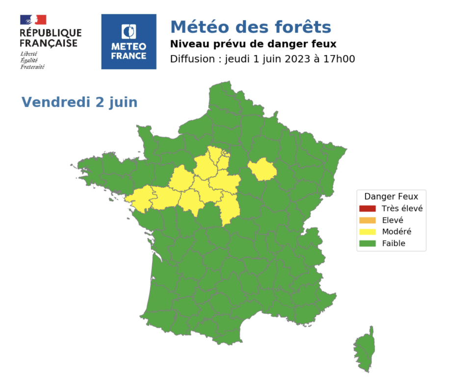 Météo des forêts du vendredi 2 juin 2023. 