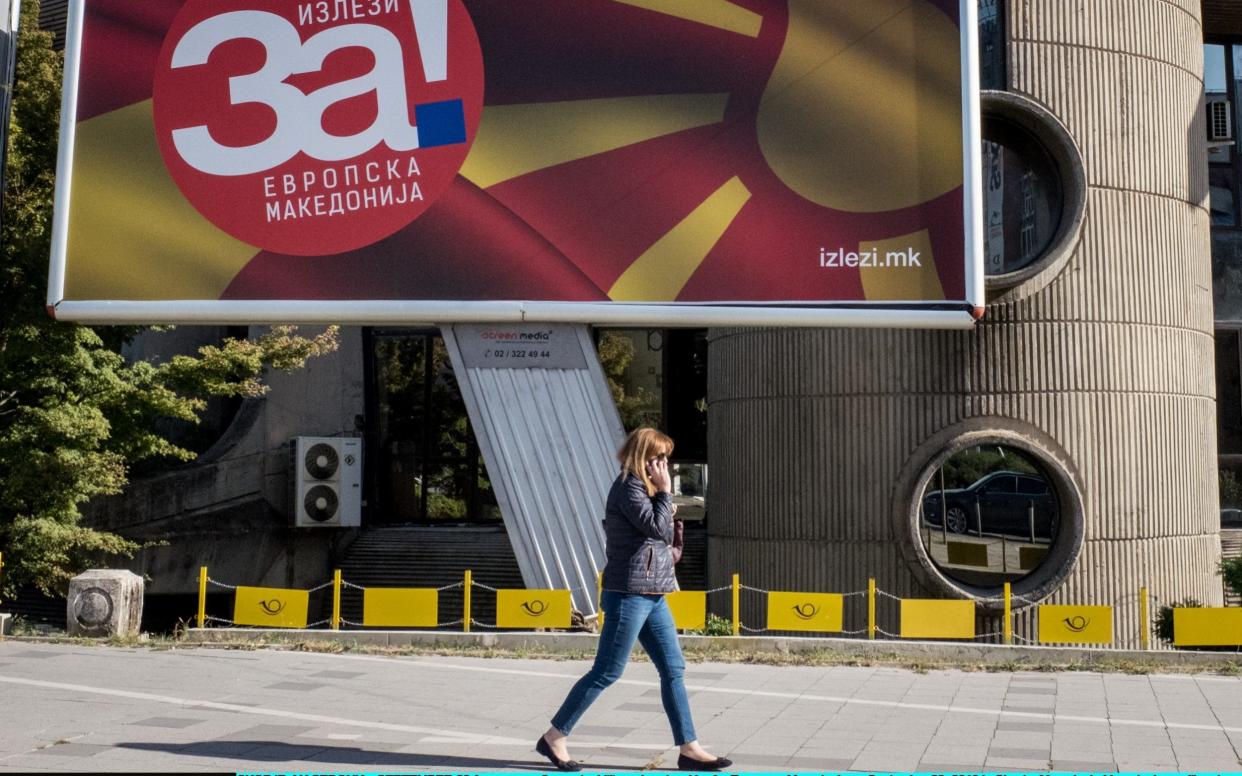 A poster encouraging Macedonians to vote yes in the name change referendum - Getty Images Europe