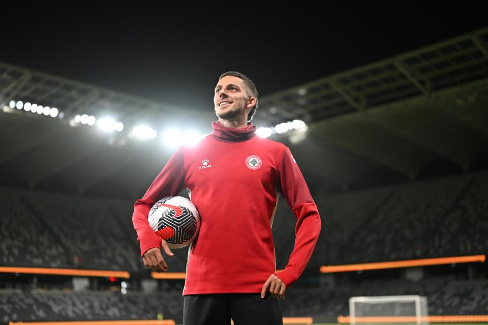 <span>Lebanese-Australian football player Jackson Khoury at CommBank Stadium in Parramatta before the World Cup qualifier against the Socceroos.</span><span>Photograph: Dean Lewins/AAP</span>
