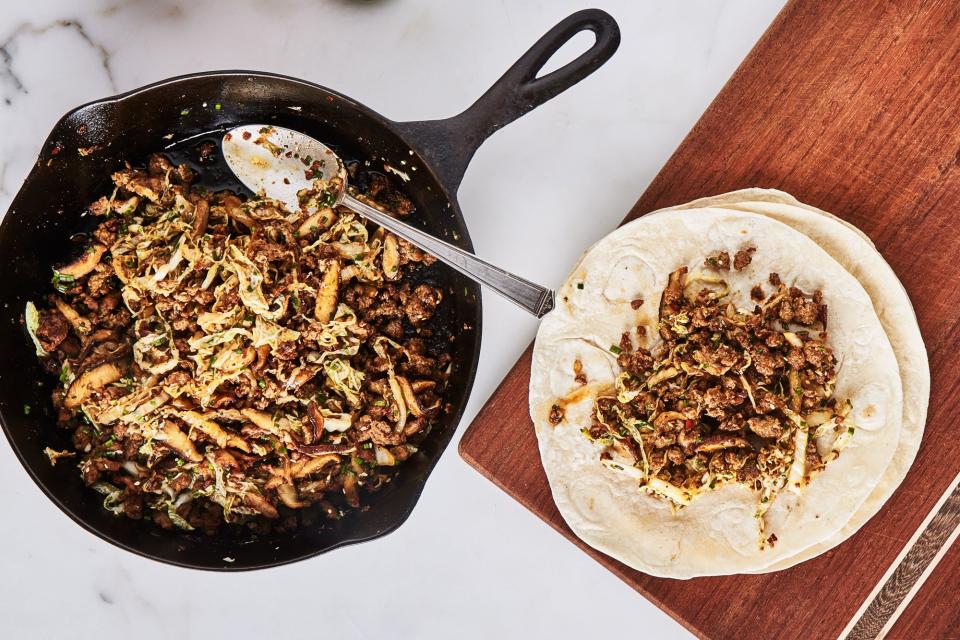 One-Skillet Hot Sausage and Cabbage Stir-Fry with Chives