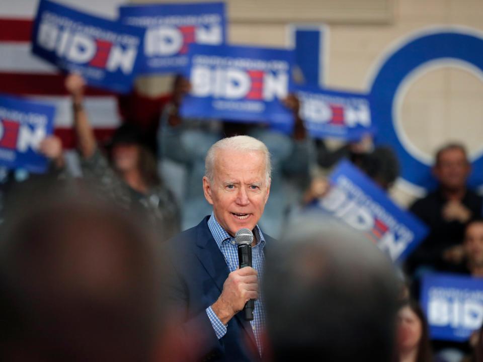 Democratic presidential candidate former Vice President Joe Biden speaks at a campaign event in Conway, S.C., Thursday, Feb. 27, 2020. (AP Photo/Gerald Herbert)