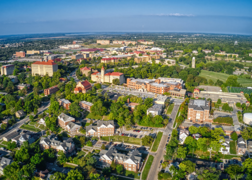 An aerial view of Lawrence, KS.