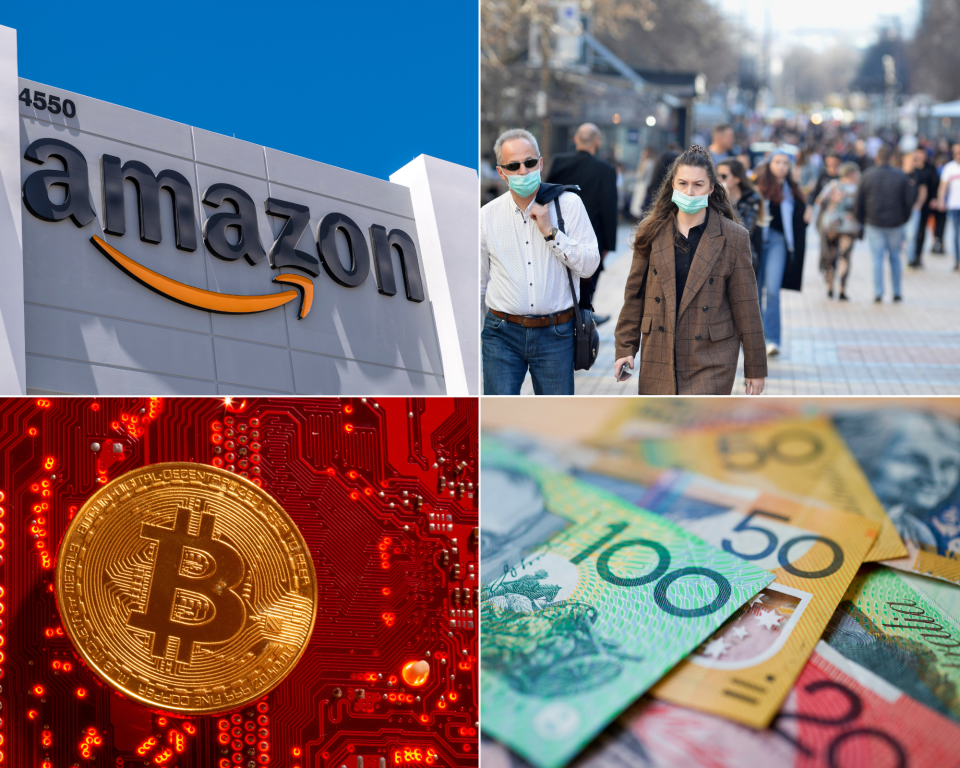 Cryptocurrency surges on amazon rumours while stocks look set to open higher. Source: Getty/Yahoo Finance