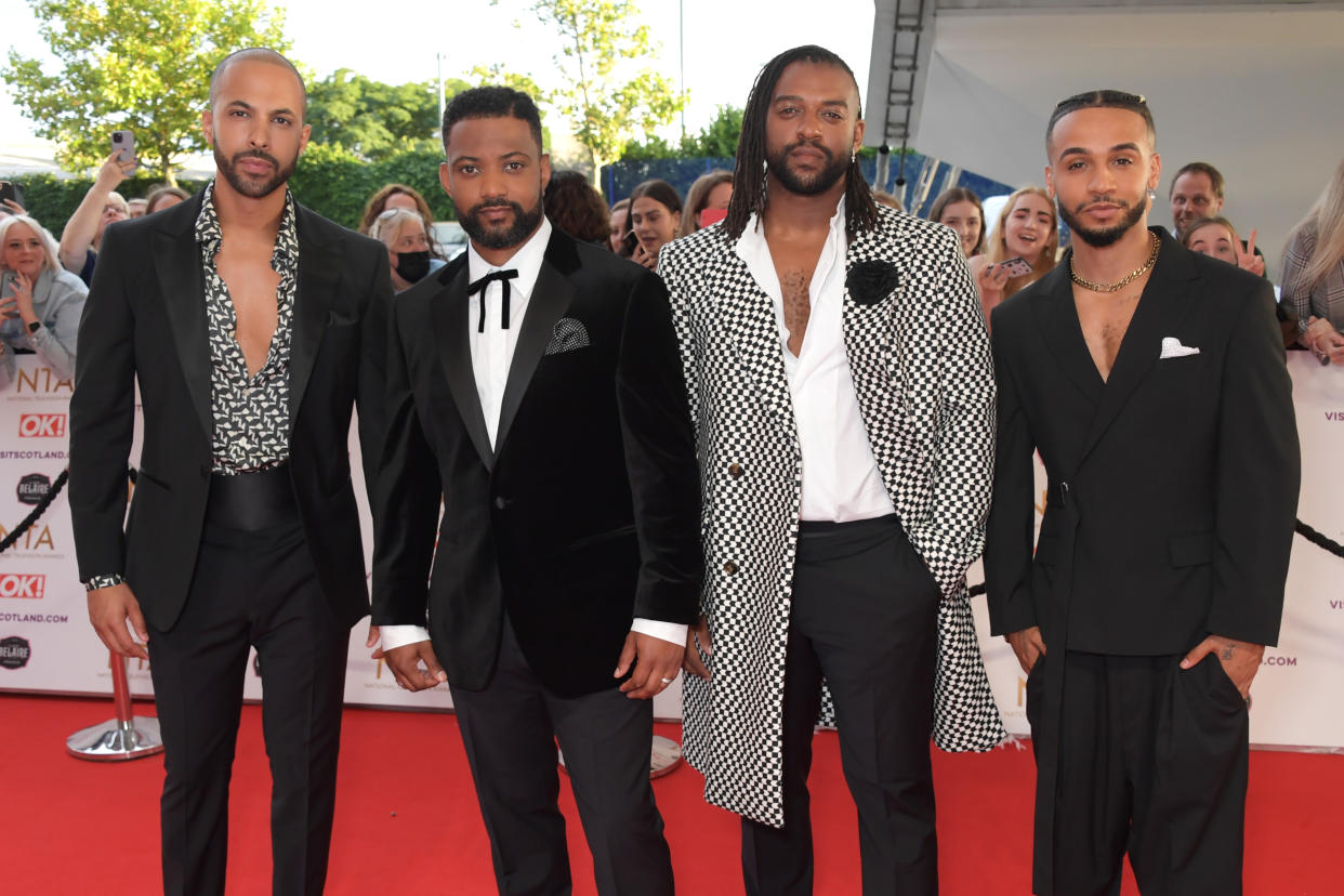 Marvin Humes, JB Gill, Oritse Williams and Aston Merrygold of JLS attend the National Television Awards 2021