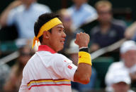 Tennis - French Open - Roland Garros, Paris, France - May 30, 2018 Japan's Kei Nishikori reacts during his second round match against France's Benoit Paire REUTERS/Pascal Rossignol