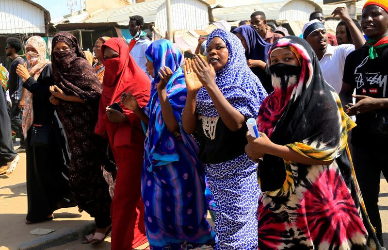 Sudanese protesters gather ahead of a rally in Khartoum