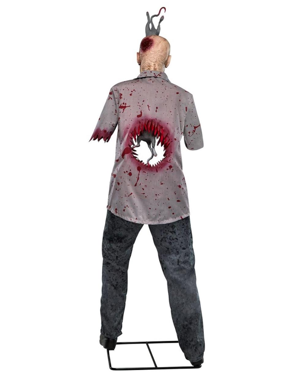 Spirit Halloween's Rick Ratman zombie animatronic figure, back view 