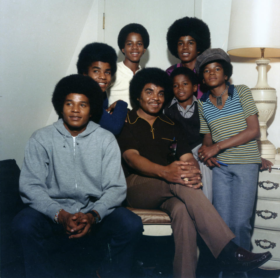 The ‘Jackson 5’ with their father and younger brother Randy. Joe’s kids grew up with mixed feelings about their father’s behaviour. Source: Getty