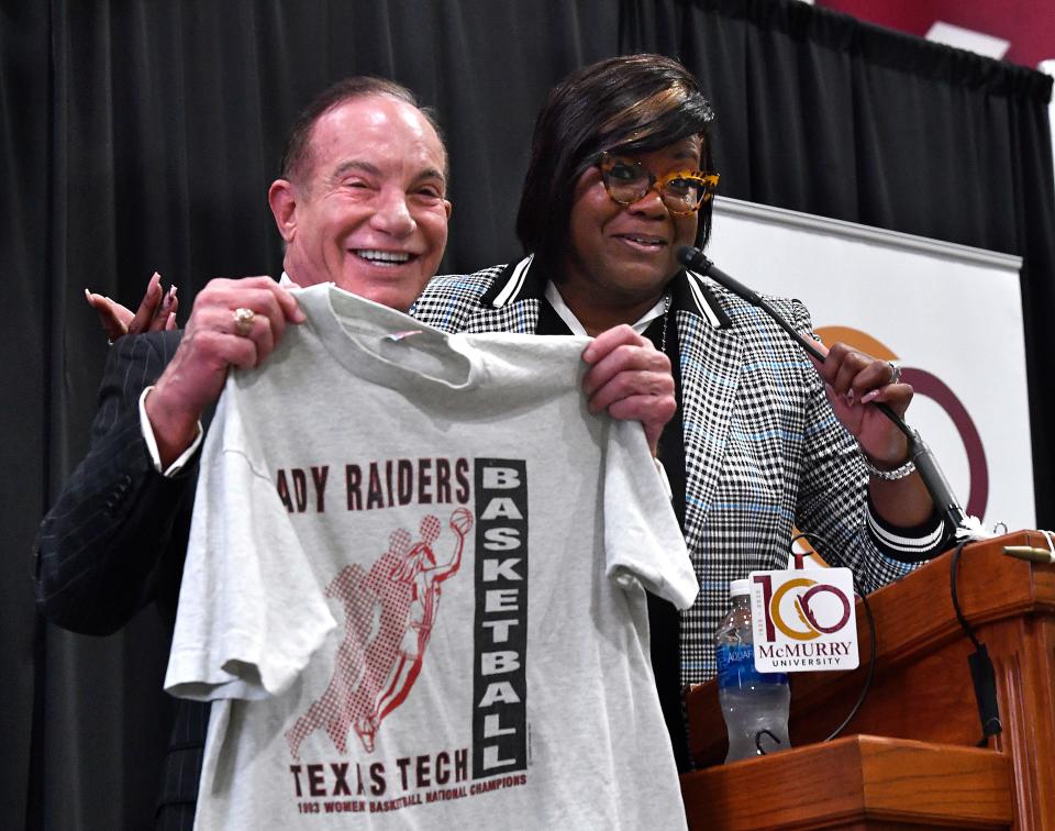 Sheryl Swoopes with Scott Dueser at Thursday's Women's Luncheon at McMurry.