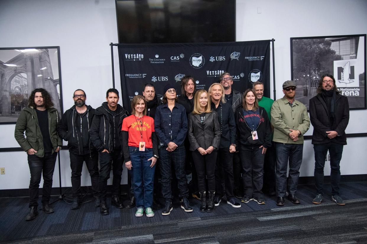 Band members of Nine Inch Nails, The Breeders, The Black Keys, Dave Grohl, and Joe Walsh are seen at 6th Annual VetsAid Concert at Nationwide Arena on Sunday, Nov. 13, 2022, in Columbus, Ohio. (Photo by Amy Harris/Invision/AP)