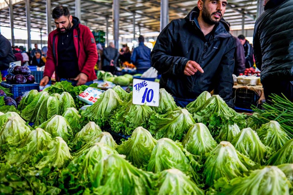 lettuce for sale seen on display at a market stall