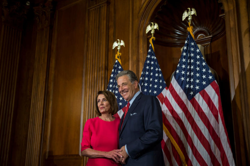 Former Speaker Nancy Pelosi pictured with her husband, Paul Pelosi, on Capitol Hill in January 2019 in Washington, D.C. <span class="copyright">Zach Gibson—Getty Images</span>