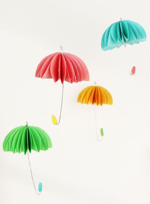 hanging paper umbrellas in different colors