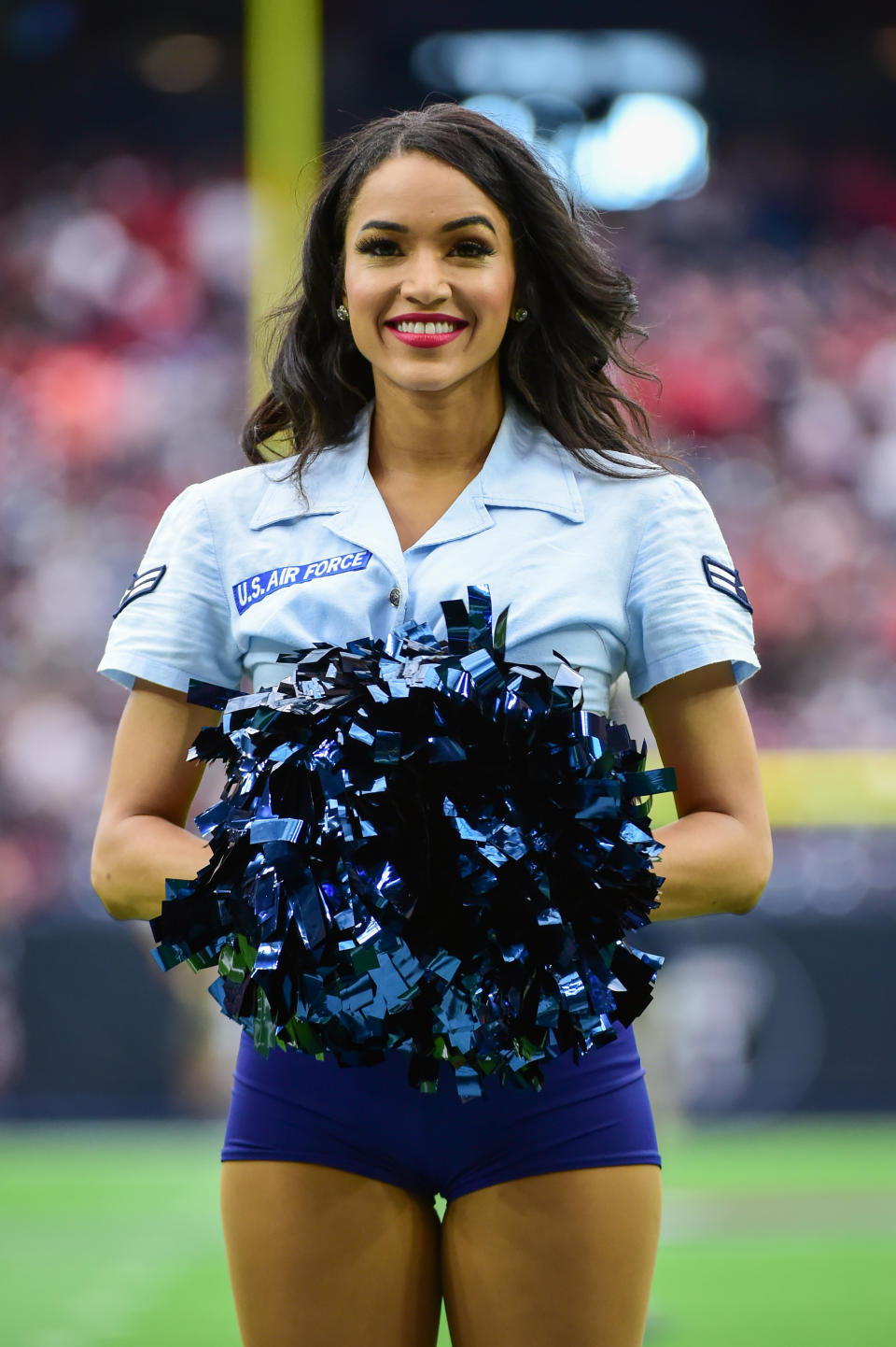 <p>The Houston Texans cheerleaders rev up the crowd in a salute to service during the football game between the Indianapolis Colts and the Houston Texans on November 5, 2017 at NRG Stadium in Houston, Texas. (Photo by Ken Murray/Icon Sportswire via Getty Images) </p>