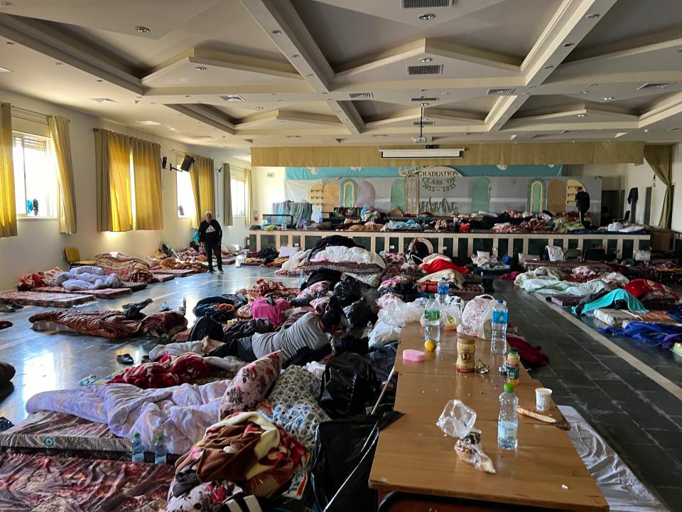 A room where about 130 Palestinian workers, deported from Israel, have been staying in Ramallah, in the West Bank. Photo: Oct. 14, 2023.