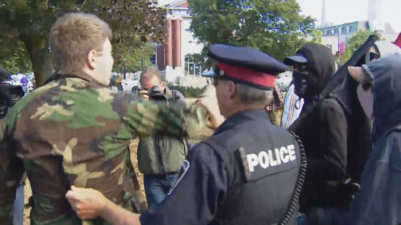 Assault charge laid after violence erupts at Peterborough anti-racism rally