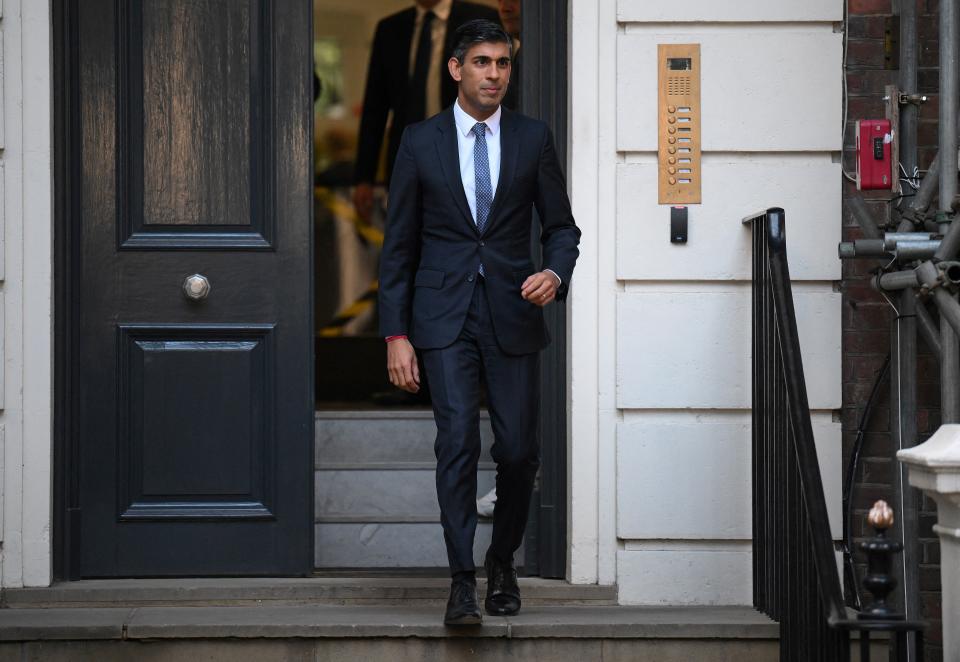 New Conservative Party leader and incoming prime minister Rishi Sunak leaves from Conservative Party Headquarters in central London having been announced as the winner of the Conservative Party leadership contest, on October 24, 2022. - Britain's next prime minister, former finance chief Rishi Sunak, inherits a UK economy that was headed for recession even before the recent turmoil triggered by Liz Truss. (Photo by Daniel LEAL / AFP) (Photo by DANIEL LEAL/AFP via Getty Images)