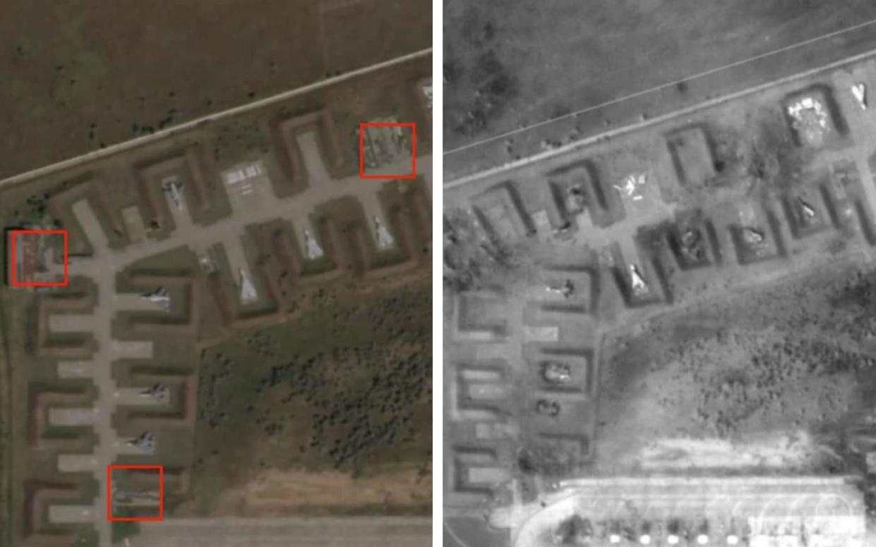 Satellite images showing damage after Crimea air base attack - TWITTER