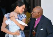 <p>During the tour, Harry, Meghan, and baby Archie met with Archbishop Desmond Tutu.</p>