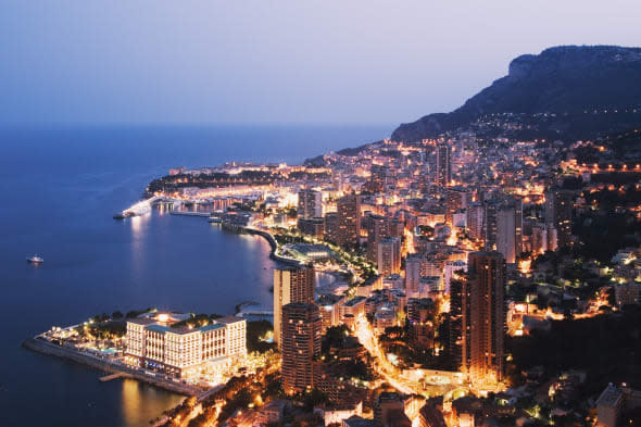 Monaco, Monte Carlo, night, elevated view