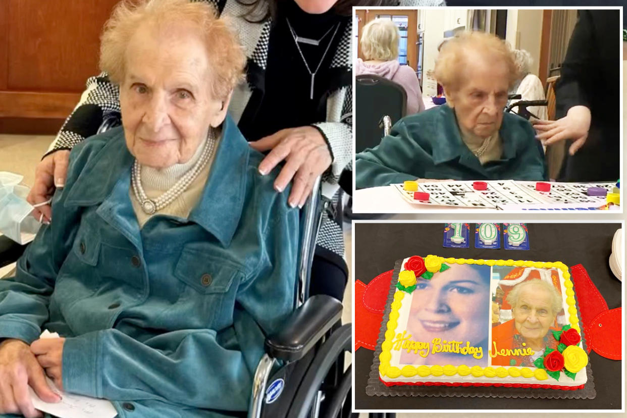 Jennie Libertini with her birthday cake and bingo boards.