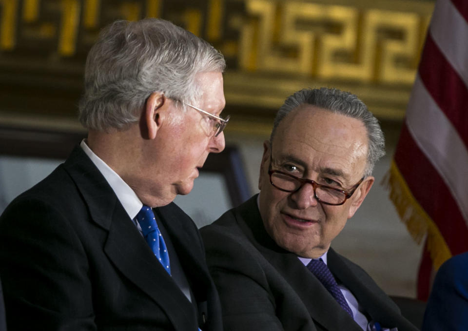 Senate Majority Leader Mitch McConnell (R-Ky.) and Senate Minority Leader Chuck Schumer (D-N.Y.) haven't been able to reach a deal on a path toward reopening the government. (Photo: Al Drago/Pool via Getty Images)