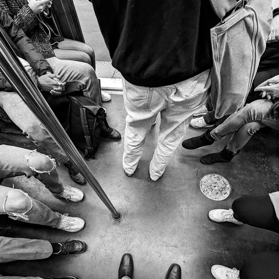 Passengers on a metro train