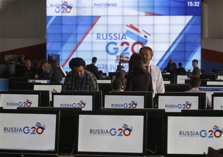 An interior view of the main press centre of the G20 summit is seen in Strelna near St. Petersburg September 4, 2013. REUTERS/Alexander Demianchuk