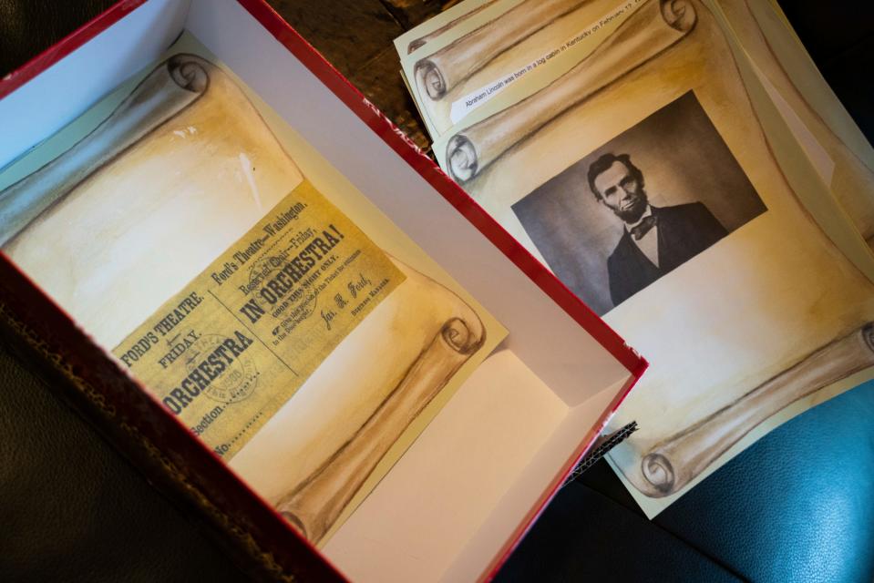 A school project about the 16th U.S. President Abraham Lincoln by 6th grader Max Maybee, 12, is shown at his home in Pleasant Ridge on Wednesday, July 12, 2023.