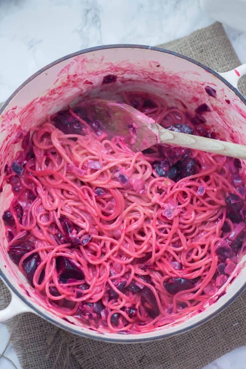 <p>Get the <a href="https://thecookreport.co.uk/roasted-beetroot-and-goats-cheese-one-pot-pasta/" rel="nofollow noopener" target="_blank" data-ylk="slk:Roasted Beetroot One-Pot Pasta with Goat’s Cheese;elm:context_link;itc:0;sec:content-canvas" class="link ">Roasted Beetroot One-Pot Pasta with Goat’s Cheese</a> recipe.<br></p><p>Recipe from <a href="https://thecookreport.co.uk/turkish-eggs-whipped-goats-cheese/" rel="nofollow noopener" target="_blank" data-ylk="slk:The Cook Report;elm:context_link;itc:0;sec:content-canvas" class="link ">The Cook Report</a>.</p>