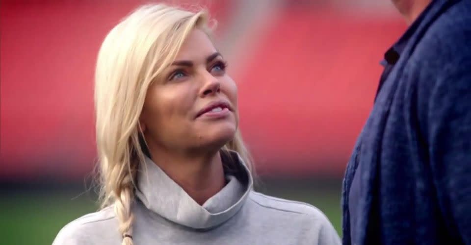 Even just looking up at Jarrod terrifies her. Source: Channel 10