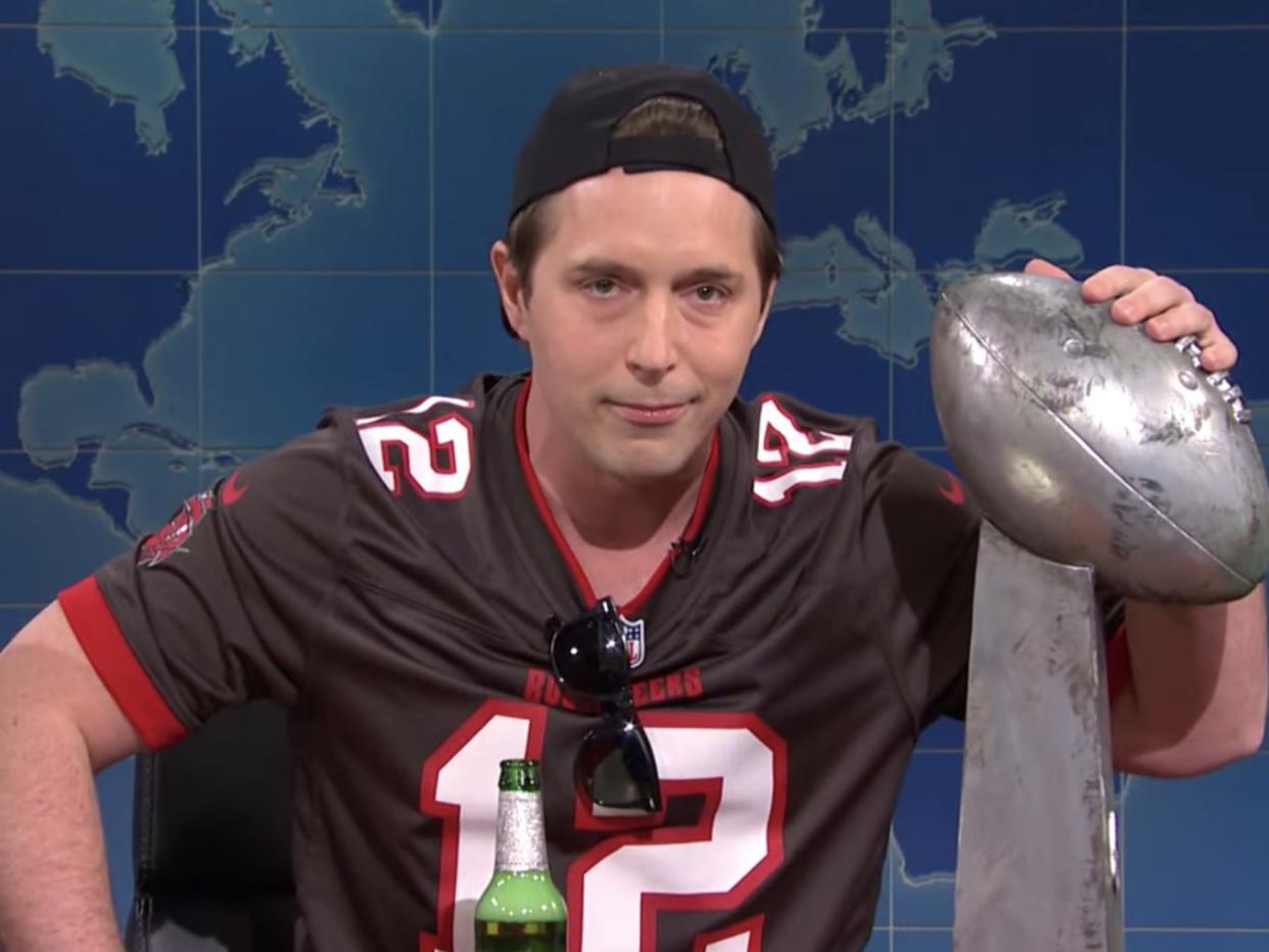 drunk tom brady SNL skit trophy