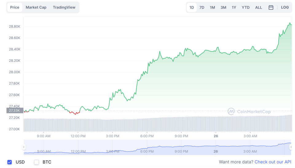 La variación del precio del Bitcoin en lo que va del año. Fuente: coinmarketcap.com.