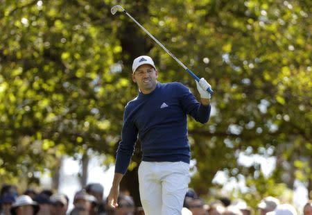 Sergio Garcia of Spain watches his tee shot on the fourth hole in second round play during the 2017 Masters golf tournament at Augusta National Golf Club in Augusta, Georgia, U.S., April 7, 2017. REUTERS/Jonathan Ernst