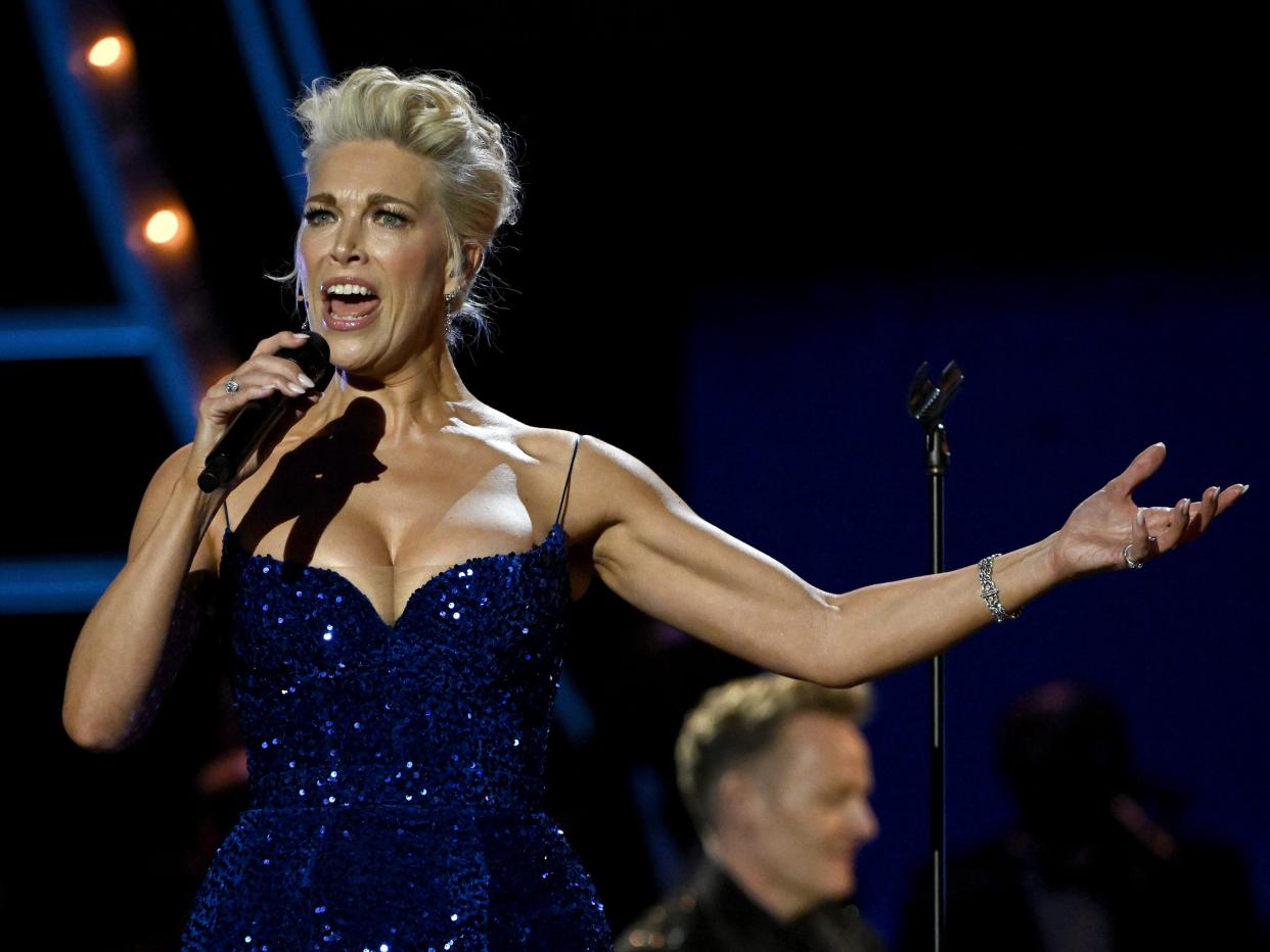 Hannah Waddingham performing onstage during the Olivier Awards 2024.