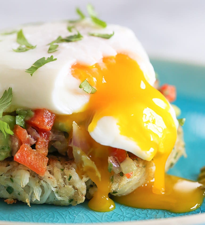 Crab Cakes Benedict With Avocado Relish from SkinnyTaste