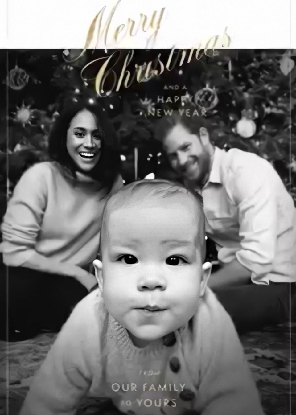 Archie was front and center in their first Christmas card as a family of three.