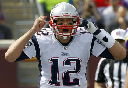 Tom Brady yells on the line of scrimmage during Sunday's game against the Minnesota Vikings. (AP)