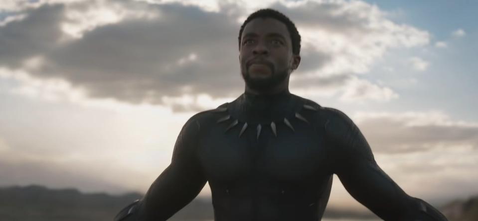 T'Challa walking in a Wakandan field with his arms out in the teaser trailer for "Black Panther"