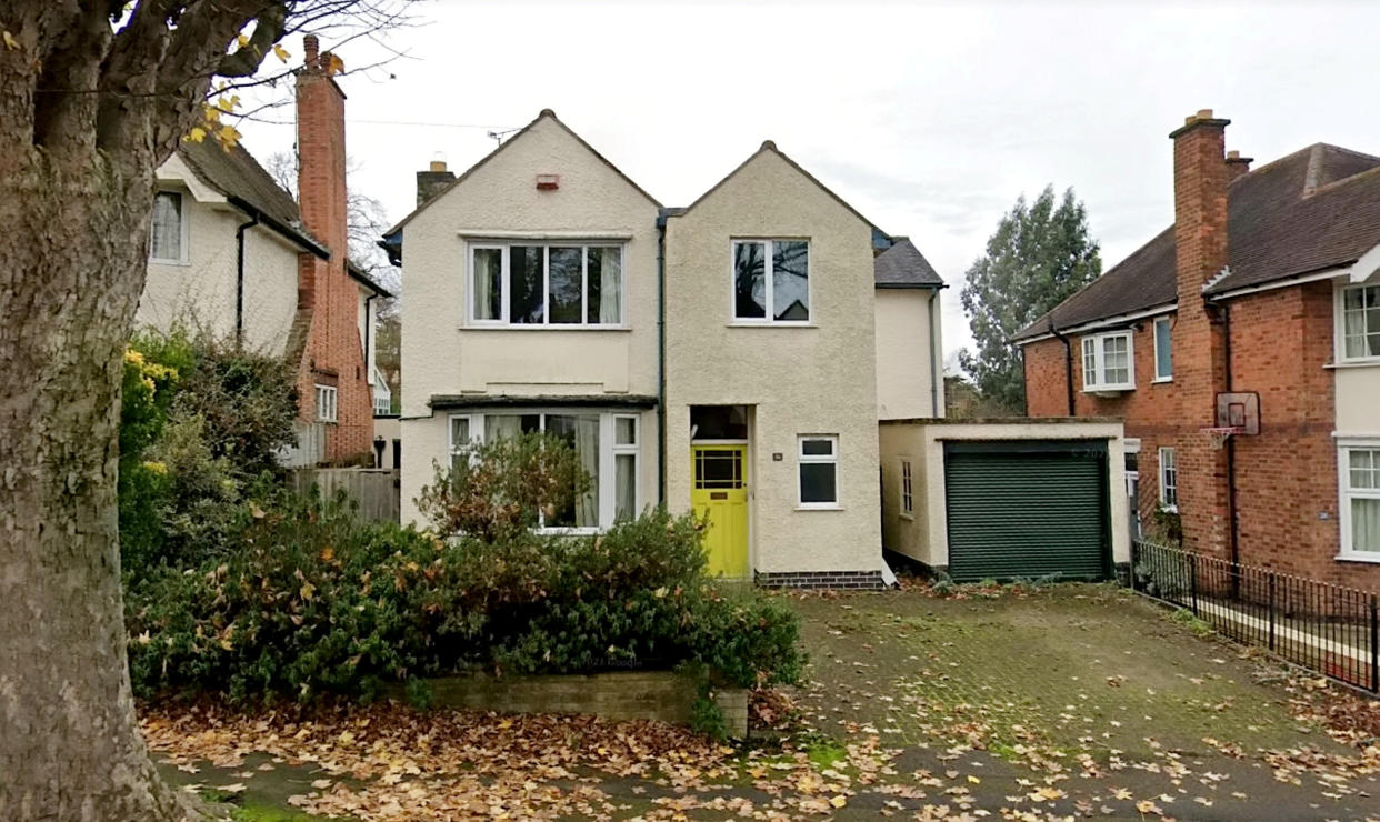 Google streetview of the property prior to the work taking place.  GV of the property on Guilford Road in Stoneygate, Leicester, which has been left with its roof missing and rubble scattered all around it after a builder decided to undo the work he'd done following a row about cash.  June 8, 2021.  See SWNS story SWMDhouse.  Properties on the pleasant tree-lined avenue average at more than £540,000. 