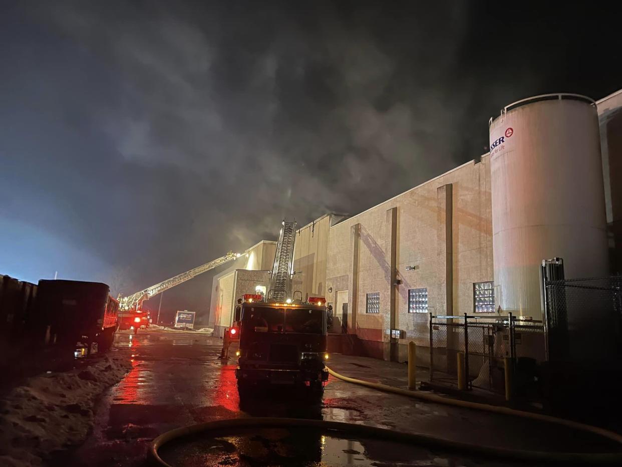 Melted butter clogged a canal in central Wisconsin on Monday night, Jan. 2, after a fire broke out at a nearby dairy plant. / Credit: Portage Fire Department / Facebook