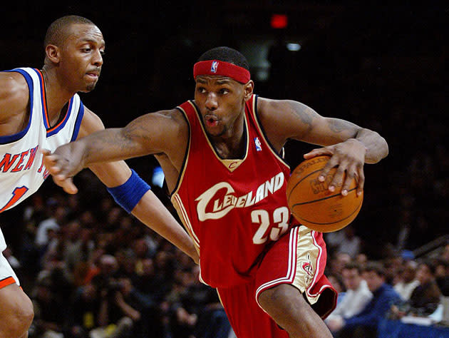LeBron James drives on Penny Hardaway, because that's how long it's been. (Getty Images)